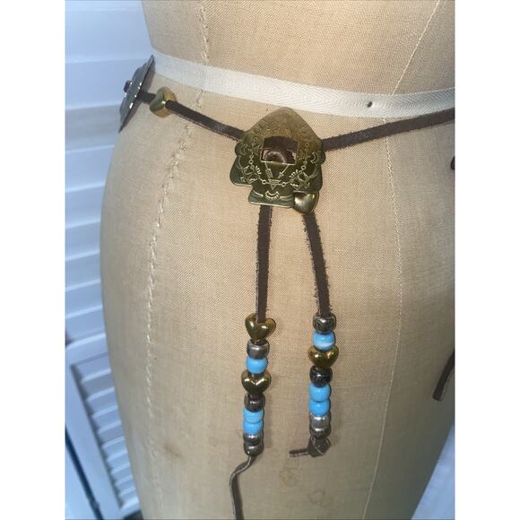Vintage Leather & Brass Conchas/Arrowheads & Beads Boho Western Belt One Size - Picture 4 of 7